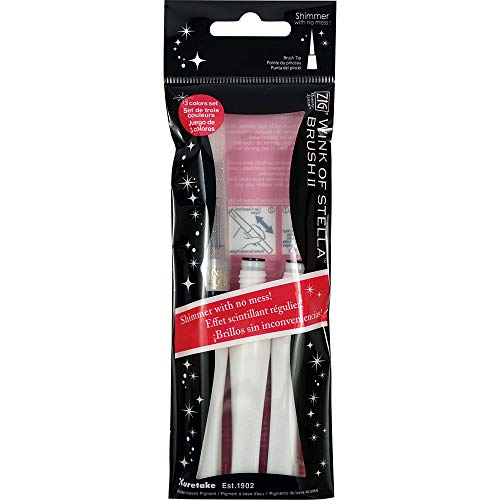 Kuretake ZIG Wink of Stella Brush II Glitter Clear & 2 Refills Shimmer and Sparkle pens for Card Making Craft Made in Japan