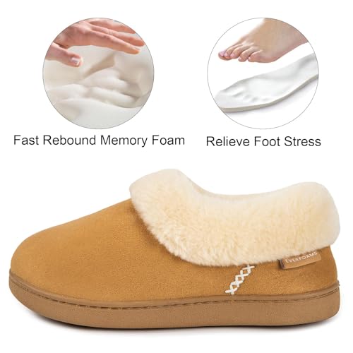 Image of EverFoams Women's Bootie Slippers Faux Fur Ladies Bedroom House Shoes with Memory Foam and Indoor Outdoor Rubber Sole