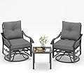 VONZOY 3 Piece Outdoor Swivel Chair, Patio Furniture Metal Rocker Bistro Set with Rocking Chair, Thick Cushions and Table for Porch Garden Balcony?Grey?