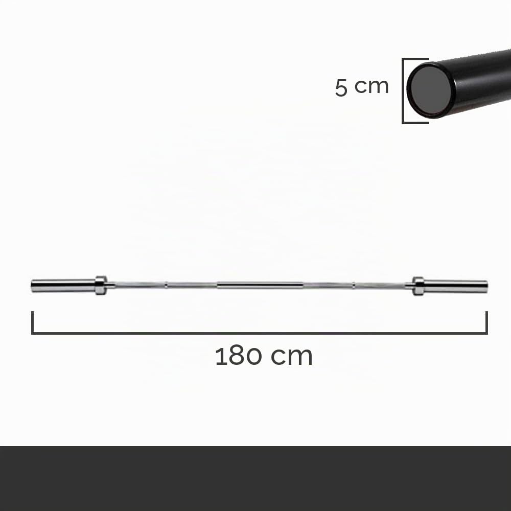 Barre d'Entraînement Olympique 180 cm - Acier Chromé, Diamètre 50 mm, Sans Poids