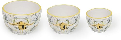 Boston International Cuencos de cerámica para preparación de anidación, 3 tamaños, Bee Haven Boston International Cuencos de cerámica para preparación de anidación, 3 tamaños, Bee Haven