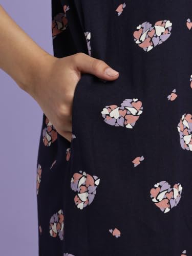Image of 9shines Label Hosiery Cotton Knee Length Short Night Dress | Short Nighty for Women with Pocket | Graphic Print Nightwear | Night Gown for Women (M-7XL)