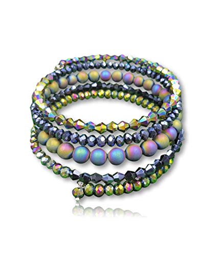 MGR MY GEMS ROCK! Beaded Multi Strand Multi Color Gem Stone and Crystal Memory Wire Bracelet, Multi Strand Wrap Bracelet or Stacked Bracelet (Multi-Color druzy Agate)