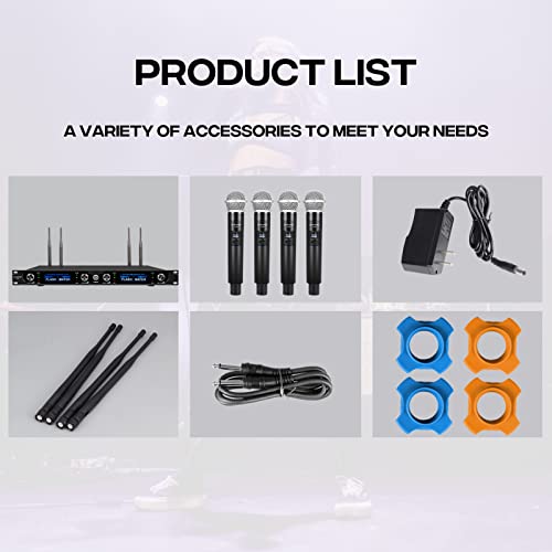 G-Mark Wireless Microphone System, 4 Channel Wireless Microphones System With Rechargeable Handheld Mics, 250Ft Range, Uhf Metal Cordless Dynamic Mics Sets For Singing, Church, Karaoke (Auto Connect) #TOP7