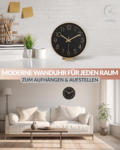Horloge murale 30 cm silencieuse sans tic-tac noir et doré