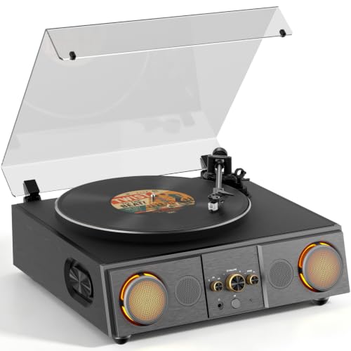 Vinyl-Record-Player-Turntable-4-Speakers-and-Amber-Lights Vinyl Record Player Turntable, 4 Speakers and Amber Lights - Image 1