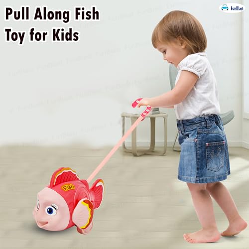 Image of FunBlast Pull Along Fish Toy for Kids - Push & Go Walking Toy, Early Learning Crawling Toys for Toddlers, Colorful Pull Toys for Boys & Girls (Multicolor) (Pink)