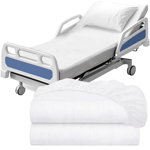 Image of White Classic Fitted Hospital Bed Sheets Set, Soft Jersey Knitted T-Shirt Quality [2 Pack]