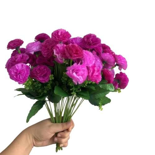 CURTEK 6 Bunches Bouquet of Artificial Silk Flower Carnations 14.2inch Fake Carnations Plastic Flowers 12 Flower Heads Per Bunch for Home Wedding Party Decoration (Purple)