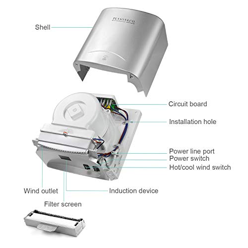 PowerPress AHD-2001-00 Super Quiet Automatic Electric Hand Dryer Commercial High Speed 95m/s, Instant Heat & Dry, Brushed Silver