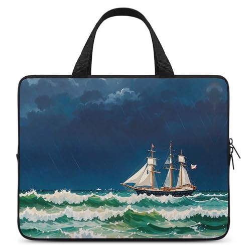 Housse PC 17 pouces vagues de tempête et voilier rétro style vintage