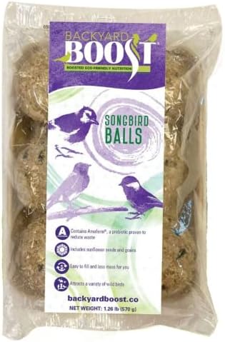 Backyard Boost Songbird Balls - Bird Food for Outside Wild Birds - 1.3.Pounds (Pack of 6)
