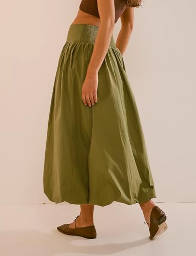 KMBANGI Y2k Women Bubble Maxi Skirt Elastic Smocked Waist Casual Pleated Long Skirts Ruffle Balloon Midi Skirt Streetwear3