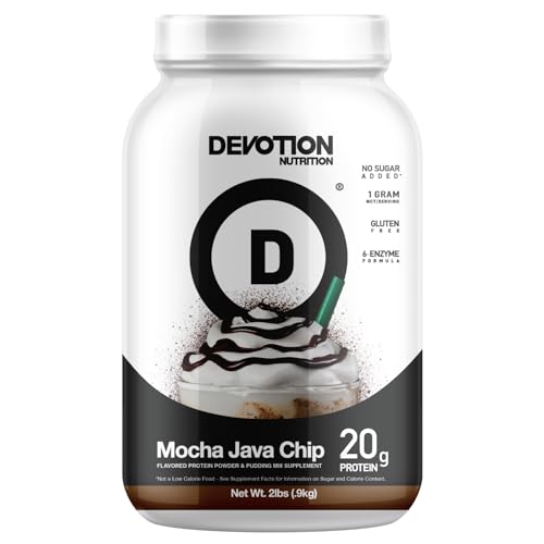 Devotion Nutrition Protein Powder Blend | Gluten Free, Keto Friendly, No Added Sugars | 1g MCT | 20g Whey & Micellar Protein | 2lb Tub (Mocha Java Chip)
