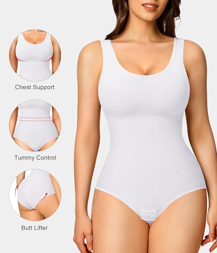 Nebility 2 Piece Shapewear Bodysuit for Women Tummy Control Slim Fit Sleeveless Round Neck Body Suit3