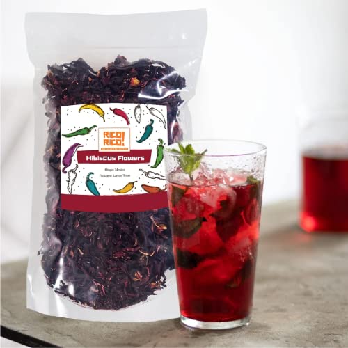 Rico Rico Dried Hibiscus Flowers 16 Oz, Great For Hibiscus Tea, Jamaica Tea - 100% Natural Hibiscus Flowers, Cut And Sifted - Packaged In Resealable Bag #TOP3