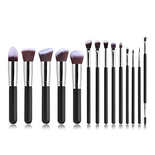 Decdeal Set de Brochas de Maquillaje Profesional de 14 Piezas con Maquillaje de Ojos Rubor Contorno de los Labios Corrector Brochas con Bolsa de Almacenamiento