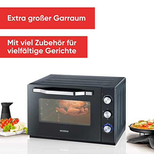 SEVERIN XXL bak- en toaststoffen met circulatiefunctie, oven met grillrooster, bakplaat, draaispit en pizzasteen, veelzijdige heteluchtoven met 60 liter capaciteit, 2.200 W, zwart, TO2073 - Afbeelding 4