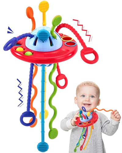 Image of hahaland Silicone Pull String Toy - Montessori Toys for 1 Year Old Boy, Toddler Fidget Sensory Airplane Travel Toys for Toddlers 1-3 - Toddler Stocking Stuffers One Year Old Boy Birthday Gift