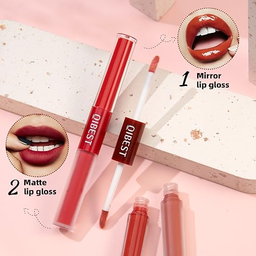 Rechoo 2in1 Lipstick Set, 6pcs Double-head Matte and Glossy Liquid Lipstick Set, Nude Pink Red Lipgloss, Waterproof Long Lasting Durable Lip Tint for Makeup(Set A)