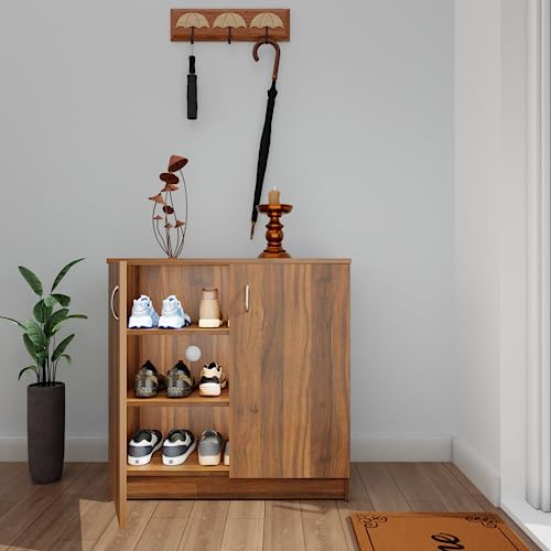 Image of VIKI | Shoe Rack with Doors, Shoe Storage,Shoe Cabinet for Hallway, Organizer Unit for Entryway, Width 80cms, Brussel Walnut Colour | 1 Year Warranty