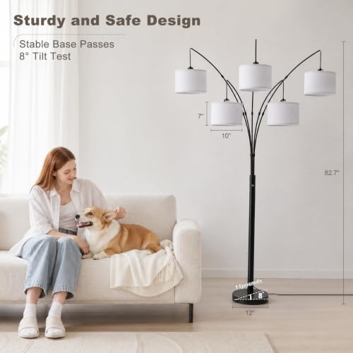 Image of Floor Lamps for Living Room, 4000LM Super Bright Arc Floor Lamp with Remote Control, 5 Light Tall Floor Lamps with Stepless Dimmable, 83 inch Mid Century Tree Floor Lamp for Bedroom, Office