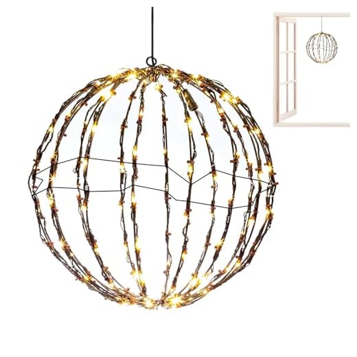 Bola de Natal ao ar livre conduzida | Bolas iluminadas de Natal para fora,Estrutura de aço inoxidável dobrável alimentada por bateria bolas de Natal iluminadas para decoração de varanda de pátio Buniq