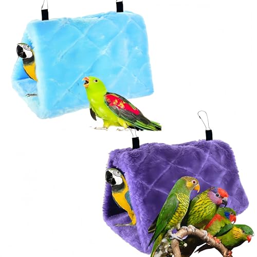 Magnoloran 2 Pack Warm Bird Nest House Bed Hanging Hammock Plush Hanging Snuggle Cave Sleeping Bed Happy Hut for Parrot Parakeet Cockatiel Conure Cockatoo African Grey Macaw (Blue&Purple)