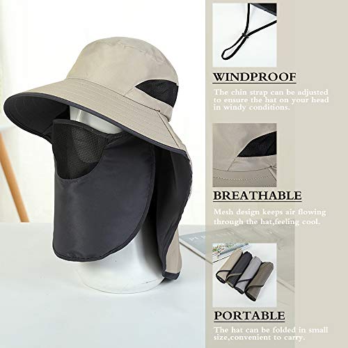 DECDEAL Chapéu de proteção UV Chapéu de caminhada com malha removível capa pescoço aba capa de pesca