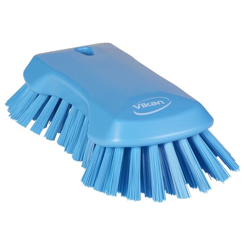 Image of Vikan 38943 Extra Large Hand Brush, Multifunctional, Slip-Resistant Cleaning Tool, Extra Stiff Polypropylene & Polyester Bristle, 9.1 inch, Blue