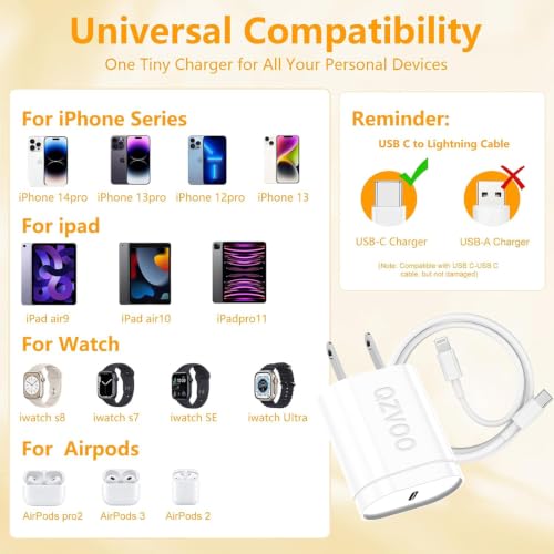 Image of (6ft+10ft) iPhone Charger Fast Charging for iPhone 14 13 12 Fast Charger,20W USB C Wall Charger with Type C to Lightning Cord for i Phone 13 /14 /12 Pro Max Plus /11,iPad-2Pack