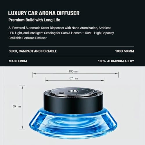 Image of Prism Smart Car Aroma Diffuser - AI Ultrasonic Waterless Essential Oil Diffuser with Nano Atomization | LED Ambience, and Odor Removal Including 50ml Refiel | Pack of 1