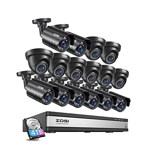 ZOSI 16CH Security Camera System with AI Human Vehicle Detection,16 Channel DVR with 4TB Hard Drive,16pcs 1920TVL 1080p Surveillance Cameras Indoor Outdoor,Night Vision,Remote Access,24/7 Re