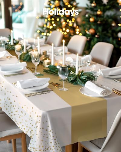 Image of Pureegg Plastic Table Cloth Disposable 54x108 Inch 10 Pack, White Gold