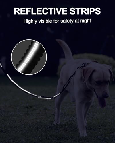 Joytale Taktische Hundeleine, 1.2m-1.8m Bungee Hundeleine Reflektierend mit 2 Gepolsterten Griffen, Autosicherheitsgurt, Leine Hund ohne Zugkraft für Mittelgroße, Große, X-Große Hunde, Schwarz