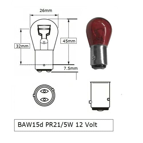 BLUETECH Zestaw 2 czerwonych świateł hamowania PR21/5 W P21/5W BAW15D 12 V ze znakiem kontrolnym E