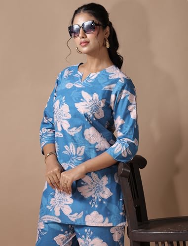 Image of Pinkmint Women's Pure Cotton Co Ord Set l Kurta Sets for Women |Kurta Sets| Printed Kurta with Pant l Stylish Pocket & 3 /4 Sleeve Women Co-ord Set (Avaiable in Plus size)