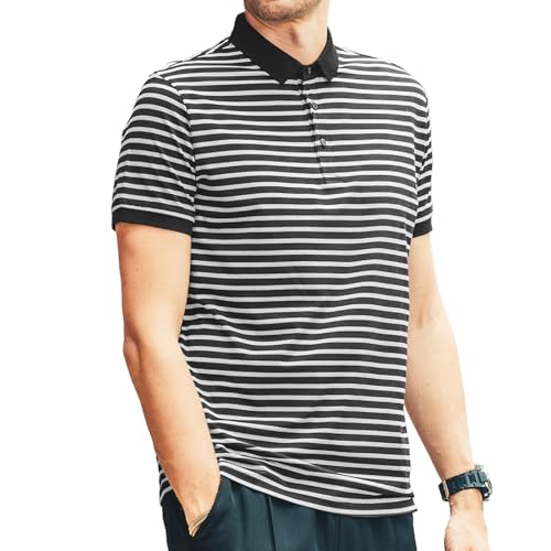 Men's Striped Polo Short Sleeve T-Shirt Summer Business Casual Pique Cotton Shirt
