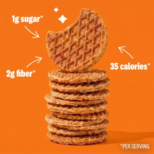 Image of Rip Van Wafels Dutch Caramel Mini Stroopwafels - Low Carb Snacks (3g Net Carbs) - Non GMO Snack - Keto Friendly - Office Snacks - Low Calorie Snack (34 Calories) - Low Sugar (1g) - 64 Pack