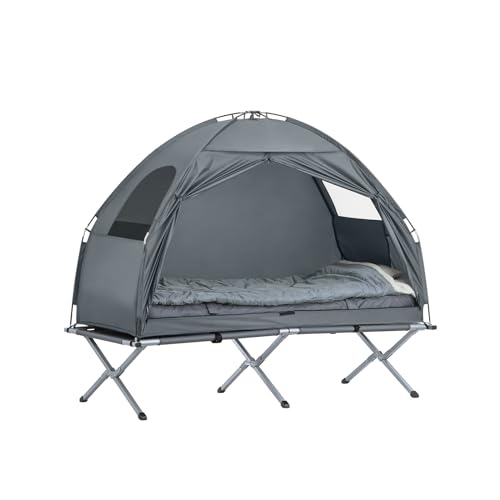 Sobuy Feldbett mit Zelt Campingzelt 1 Personen 7in1 Zelt Wasserdicht Trekking Zelt Camping Tent Campingbett 1 Personen Hellgrau 193x160x86 cm OGS32-HG