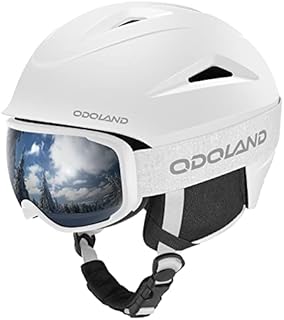 Odoland Snow Helmet, Ski Helmet with Ski Goggles for Snow Sports, Shockproof, Windproof, Safety Snowboard Helmet and Protective Goggles for Men Women and Youth, White, M