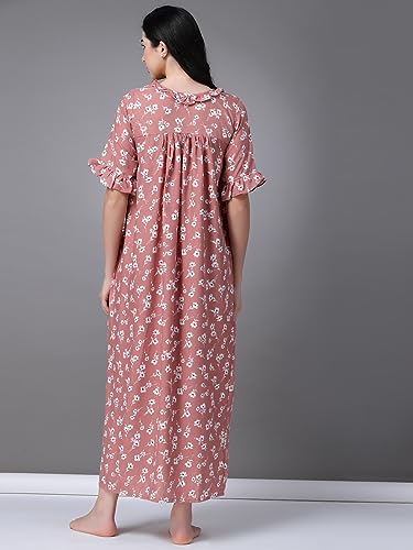 Image of OOMPH! Cotton Blend Nighty for Women's | Night Gown | Nighty | Nightdress | Maxi Dress | Sleepwear | Gown for Women | Nighties | Sleepwear