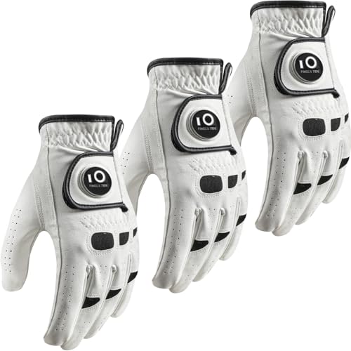 Cadeaux golf hommes lot de 3 gants de golf blancs en cuir avec marqueur de balle