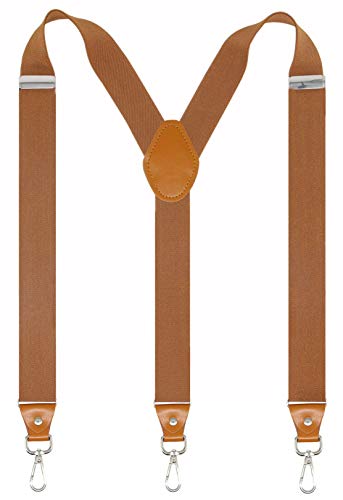 Doloise Mens Suspenders with 3 Swivel Hooks Belt Loops 1.4 Inch Wide Heavy Duty Adjustable Braces (Camel)
