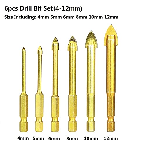 Foret verre carbure pour perçage trou mural set de 6 outils mèches hex titane