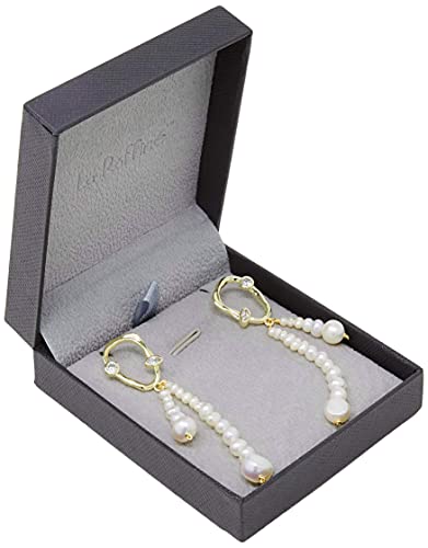 La Raffine Natural Freshwater Pearl Tassel Drop Earring With 14K Gold Plating Irregular Circle & Zircon Lustrous Handmade For Women Girl Gifts Valentines/Birthday/Anniversary/Mother’s Day #TOP5