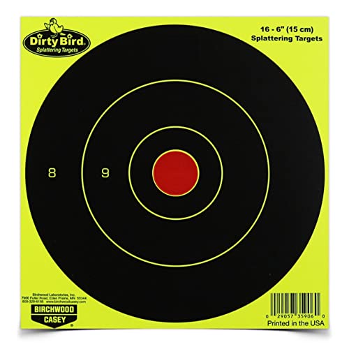 Birchwood Casey Dirty Bird Bull's-Eye Yellow Splattering Targets Practice Shooting for Indoor and Outdoor Use, 6