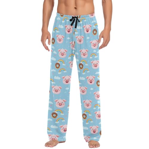 Men's Pajama Pants Donut Pig Rainbow Pajama Pants for Men PJs Bottoms Drawstring Pockets Sleep Lounge Pants S