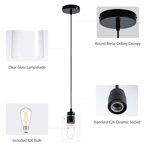Image of MAYNA 2 Pack Black Pendant Lights Kitchen Island, Mini Pendant Light Fixture with Clear Glass Shade, Adjustable Cord Industrial Farmhouse Hanging Ceiling Lamp for Dining Room, Sink, Bar(Bulb Included)