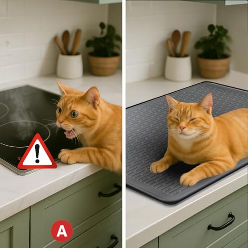 Image of Stove Top Cover for Electric Stove - Food Grade Ceramic Stove top Cover, Silicone XXL Dish Drying Mat, Glass Cooktop Covers, Flat RV Range top Mats (Gray,30x21)